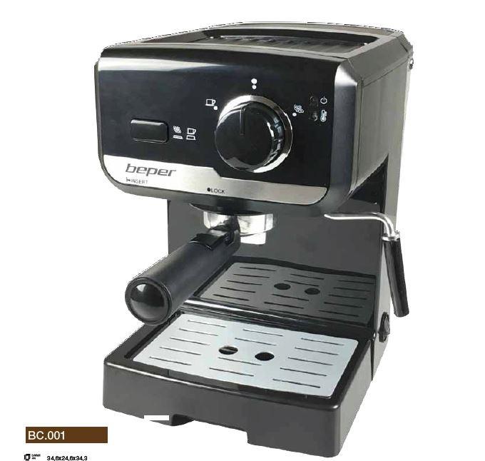 Macchina da caffe' 1250w, 1,7lt, braccetto, cappuccinatore, nera - beper