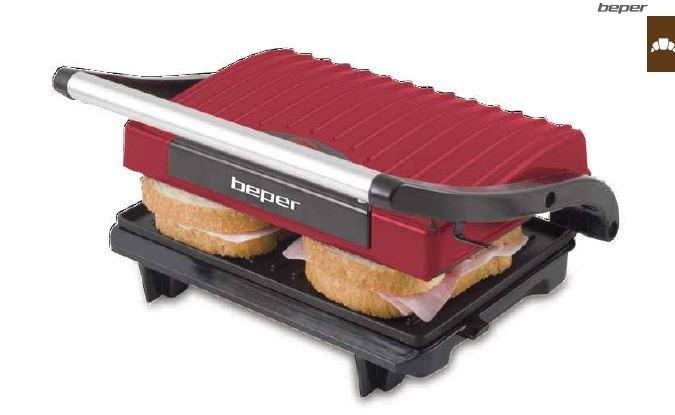 Tostiera, 700w, piastra antiaderente, regolabile, rossa - beper